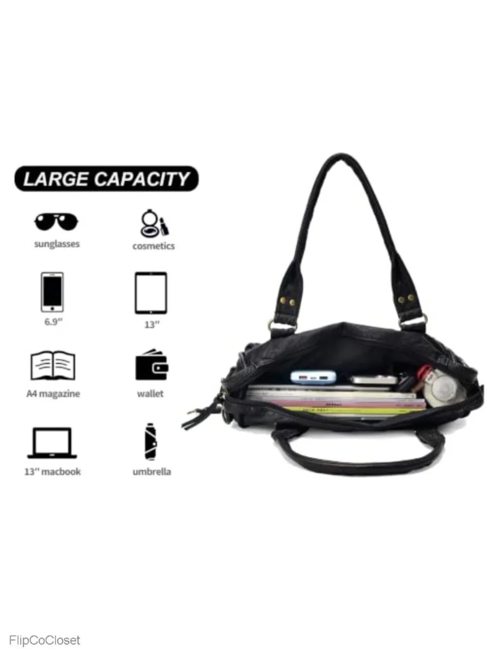 Large PU Leather Hobo Crossbody Bag for Women Vintage Washed Shoulder Purse